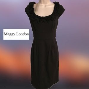 Maggy London Sheath Dress Ruffled Bateau Neck Sz 6